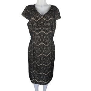 Liz Claiborne Black Tan Lace Overlay Business Work Dress Women's 16